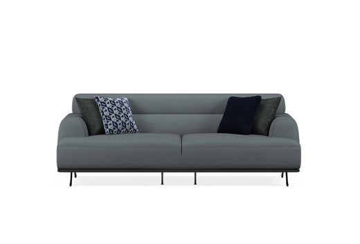Valdera 2,5 zitsbank in grijsblauw, laag model met dunne metalen poten