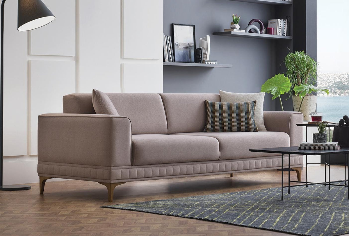 Pavia 3-zitsbank in beige fluweel, sfeerbeeld
