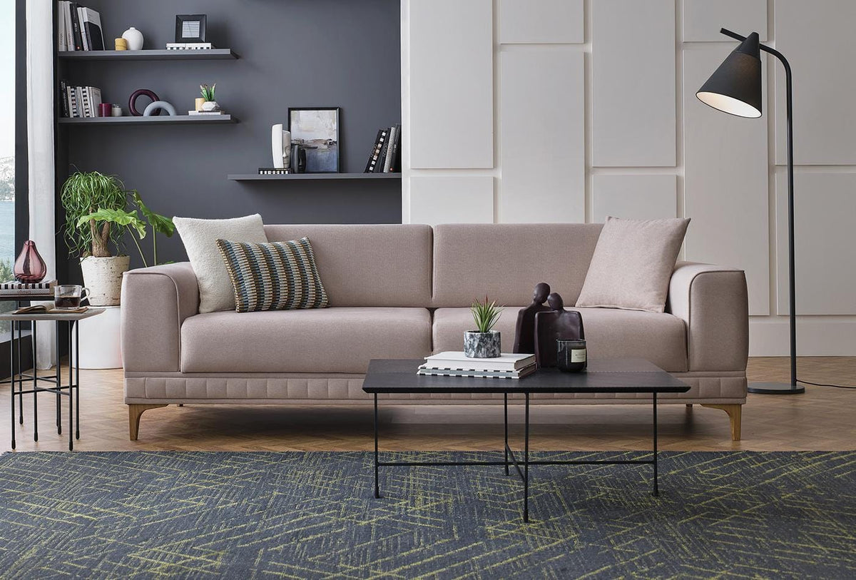 Pavia 3-zitsbank in beige fluweel in een woonkamer