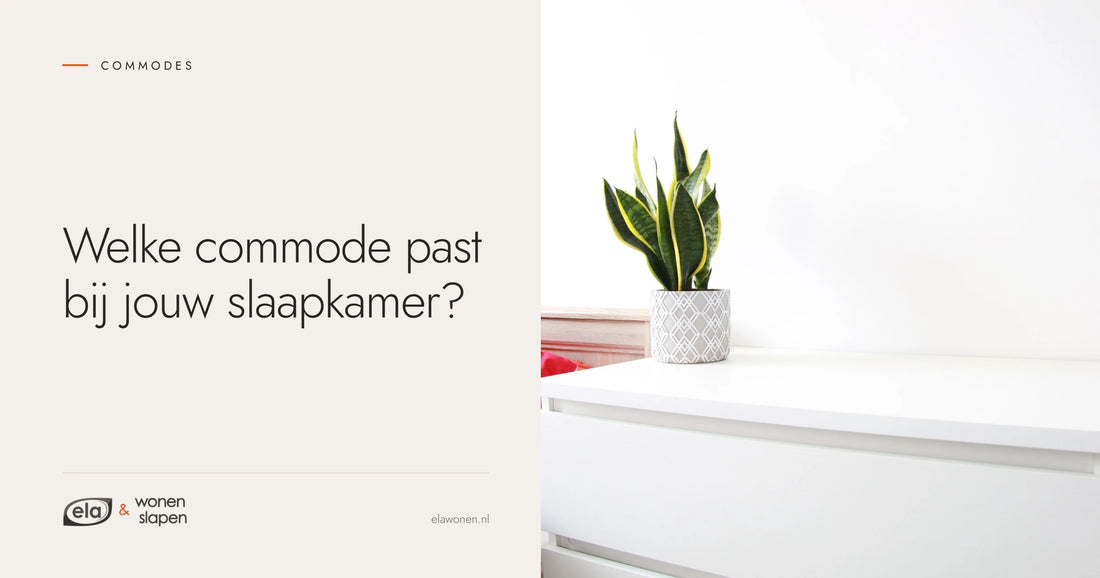 Wit comodeblad met een vrouwentongplant in een lichte slaapkamer