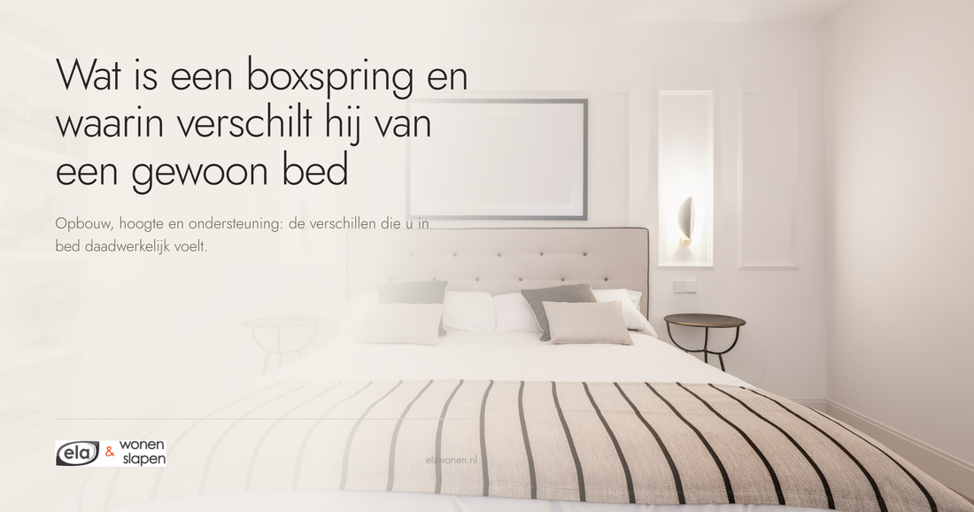 Opgemaakt bed met gestoffeerd hoofdbord, bij het artikel over wat een boxspring is