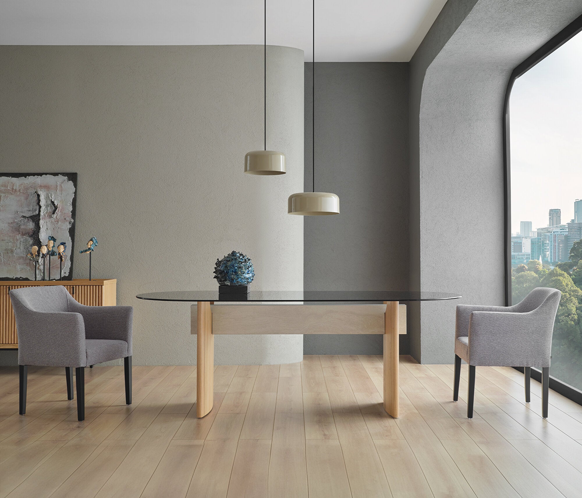 Austin Ellipse Eettafel Oak met Glass Surface, afbeelding 3