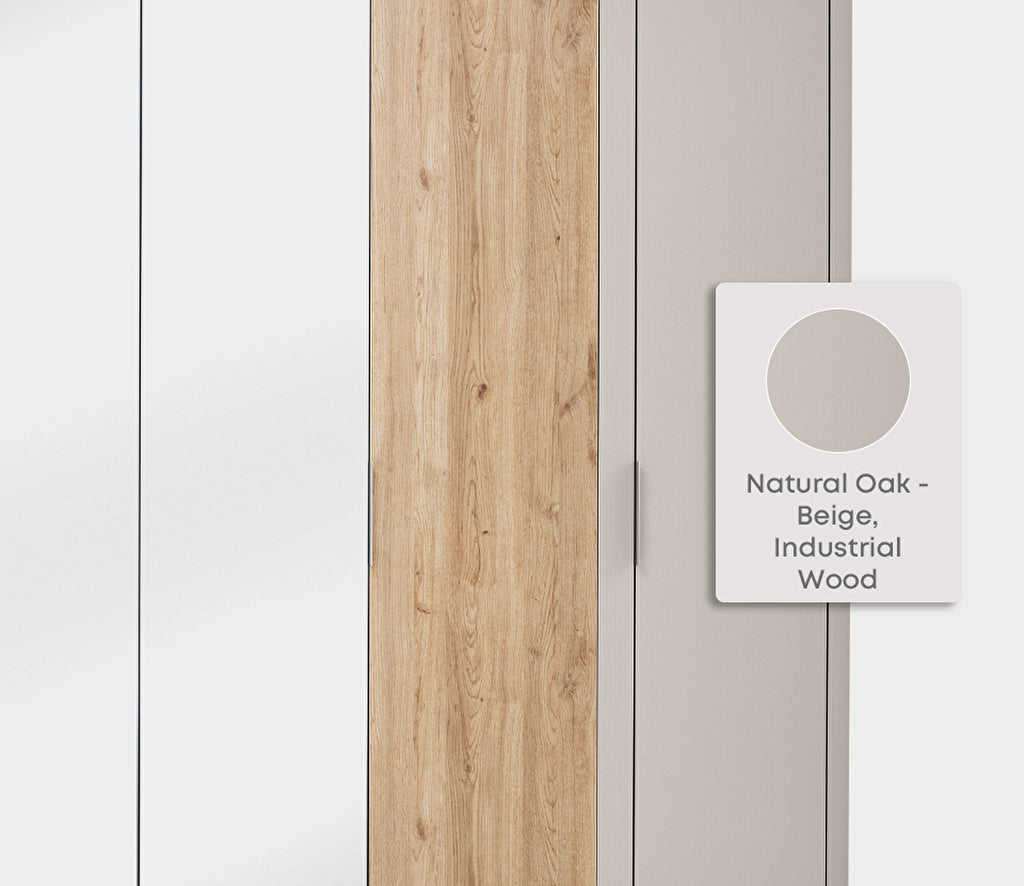 Cante 6-deurs Kledingkast van Enza Home, natuurlijk eiken met beige
