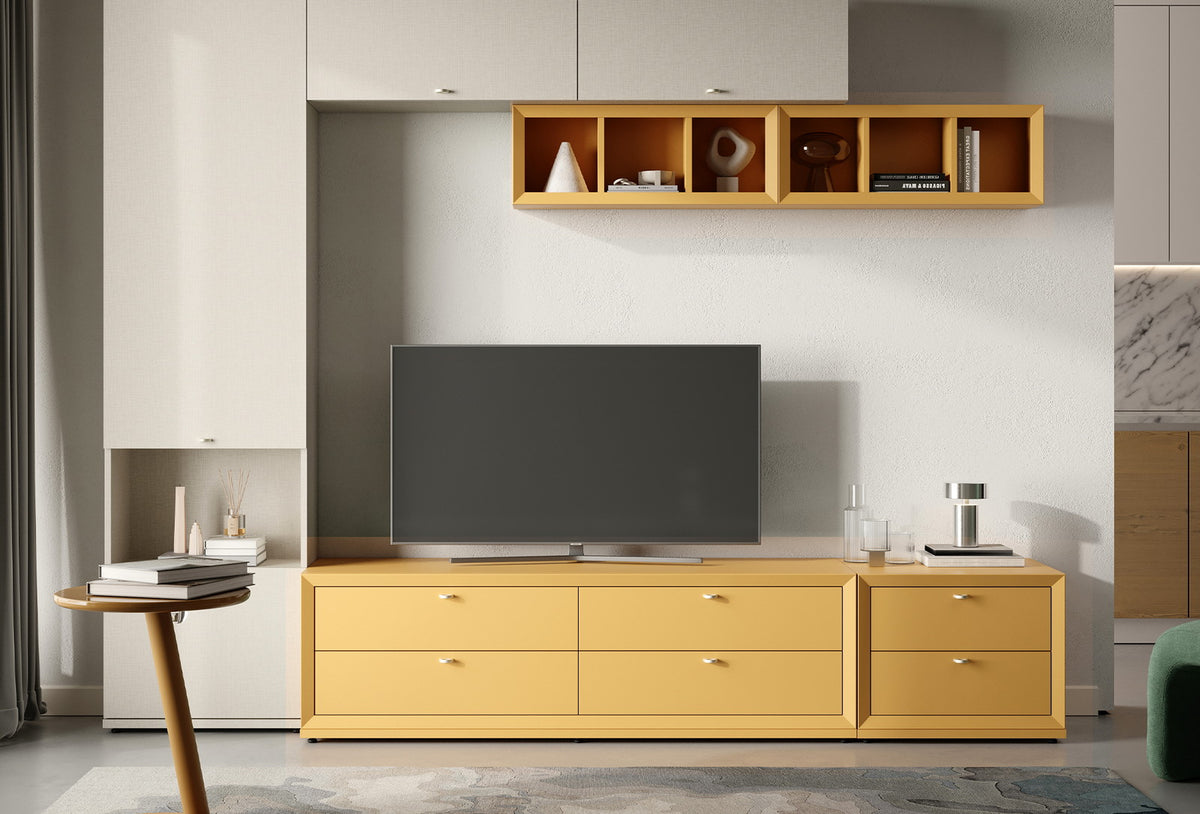 Fit & Flex 4 met Lade met Bedbodem Module - Geel, 160x49 cm (BxH)