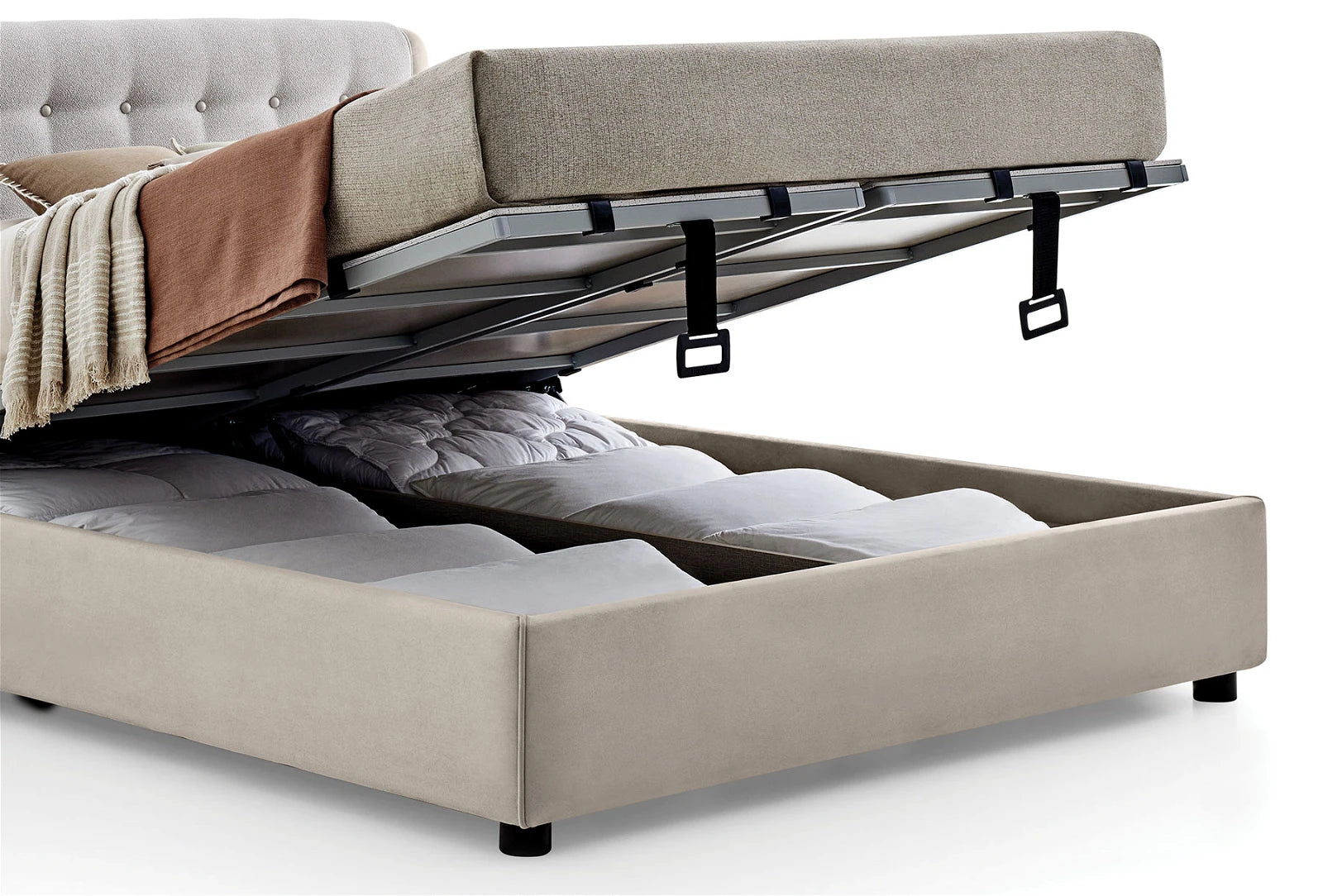 Yatas Bedding | Boston Baza Bed 160x200 Beige | Boxsprings | Met Opbergruimte