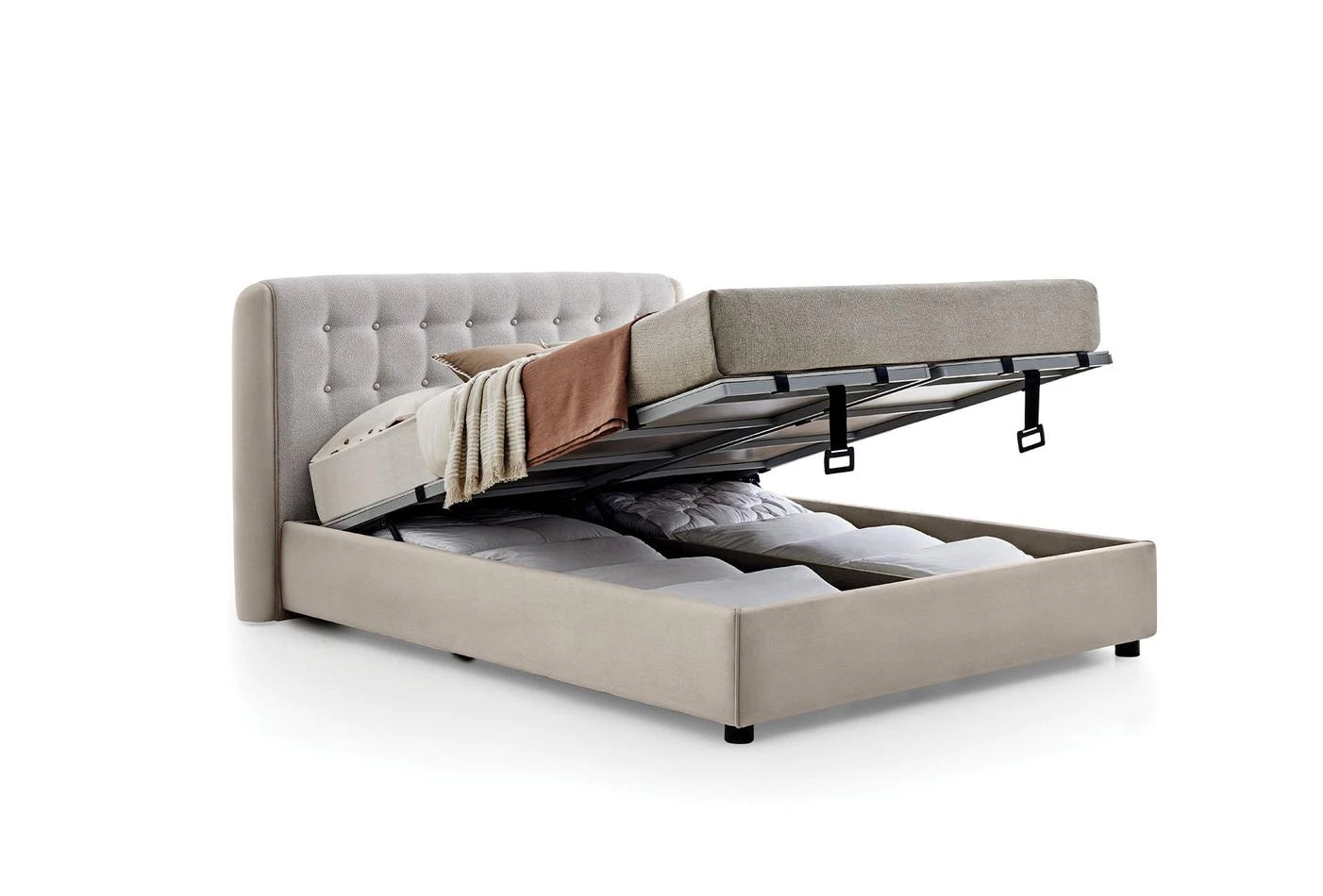 Yatas Bedding | Boston Baza Bed 160x200 Beige | Boxsprings | Met Opbergruimte