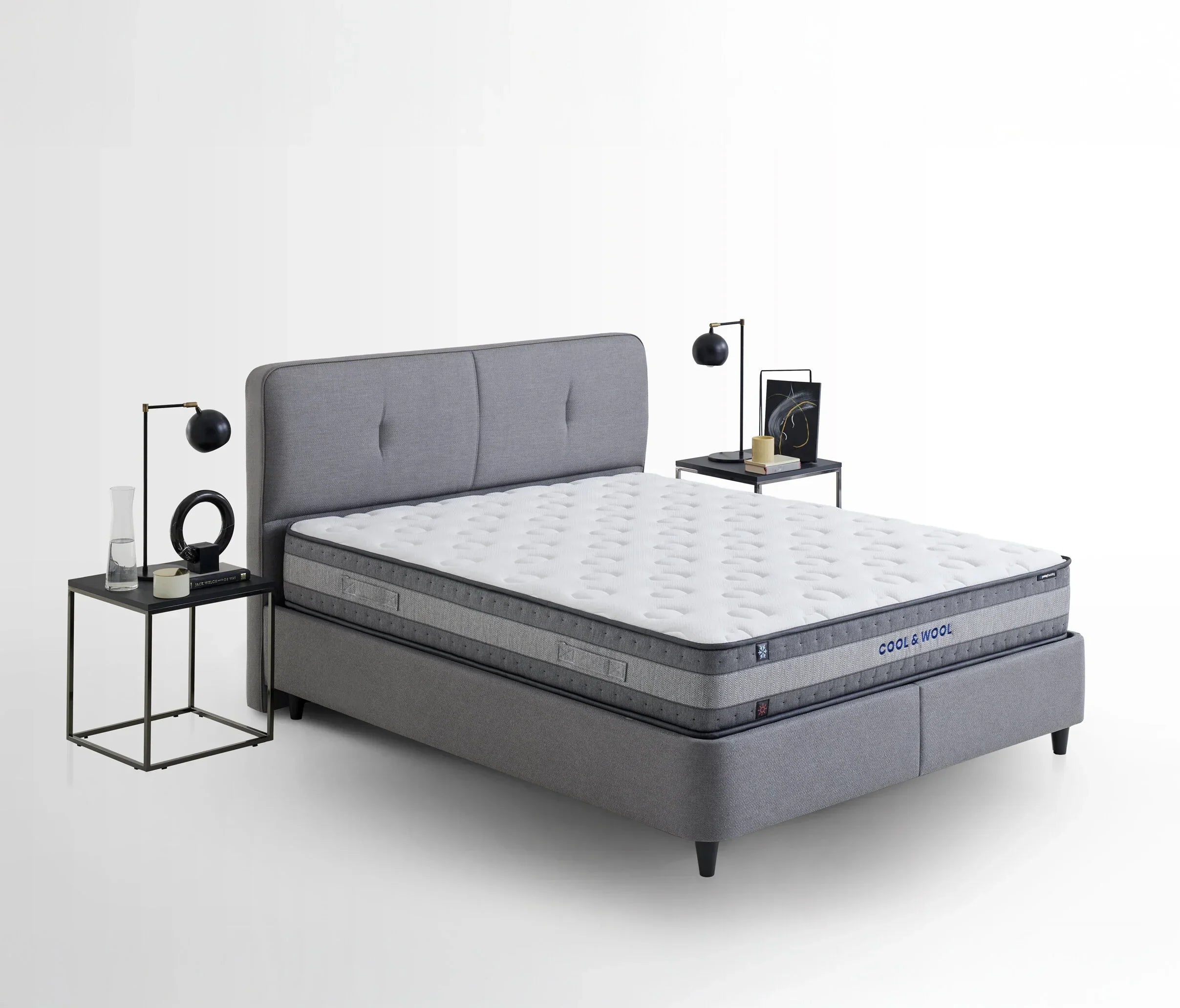 Lento Boxspring met Opbergruimte | Cool Action Hoofdbord incl. Ionic Energy Pro Matras | 3 in 1 Set - 180x200 - Creme (14207)