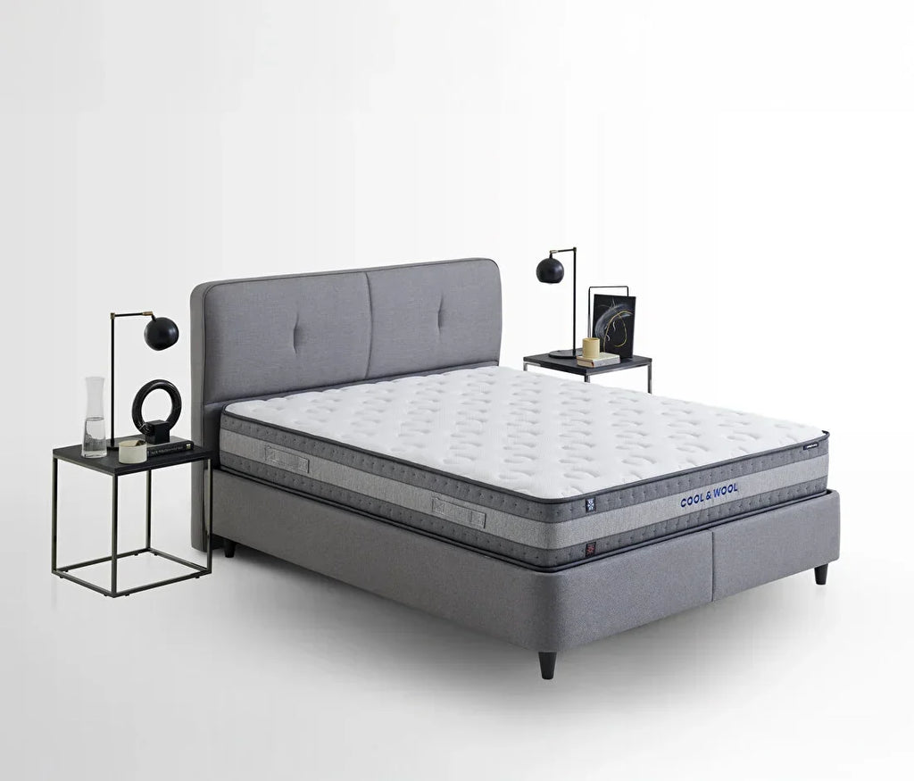 Lento Boxspring met Opbergruimte | Cool Action Hoofdbord incl. Ionic Energy Pro Matras | 3 in 1 Set - 180x200 - Creme (14207)