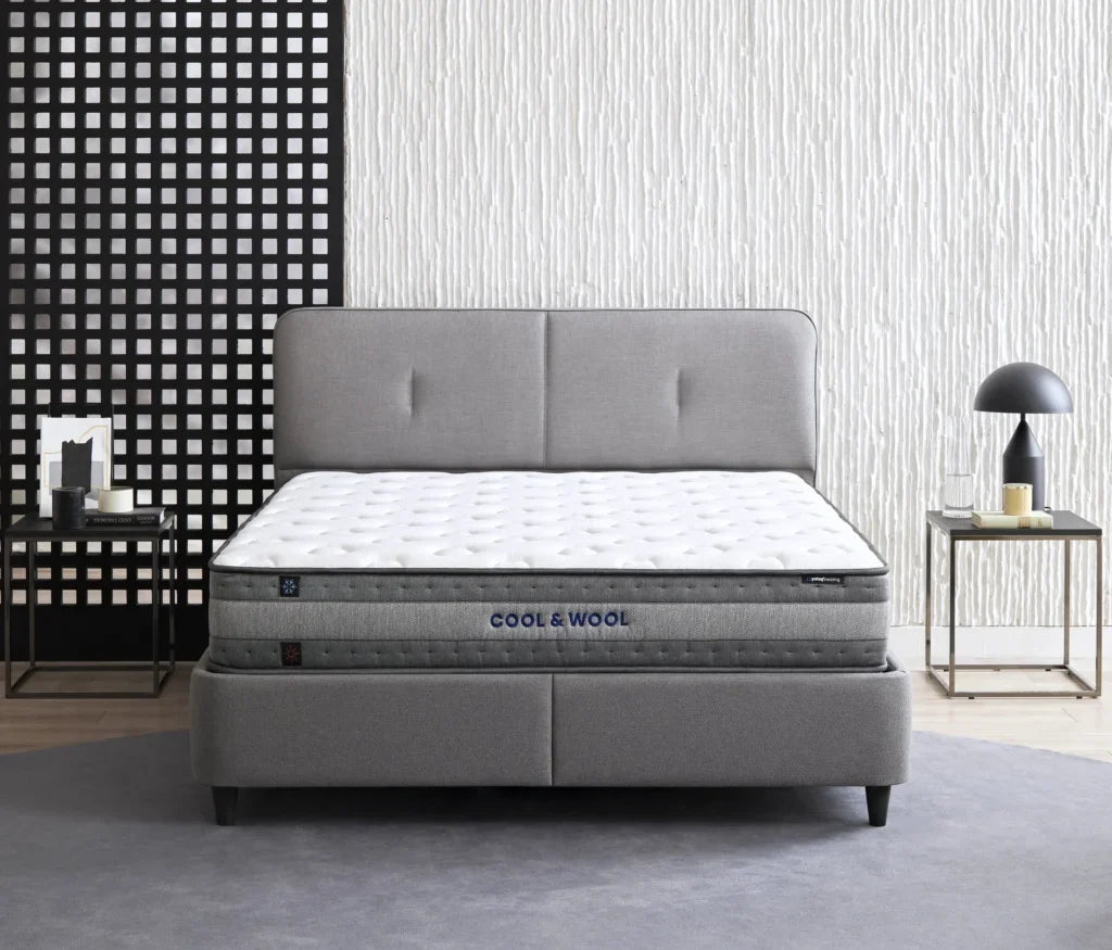 Lento Boxspring met Opbergruimte | Cool Action Hoofdbord incl. Ionic Energy Pro Matras | 3 in 1 Set - 180x200 - Creme (14207)