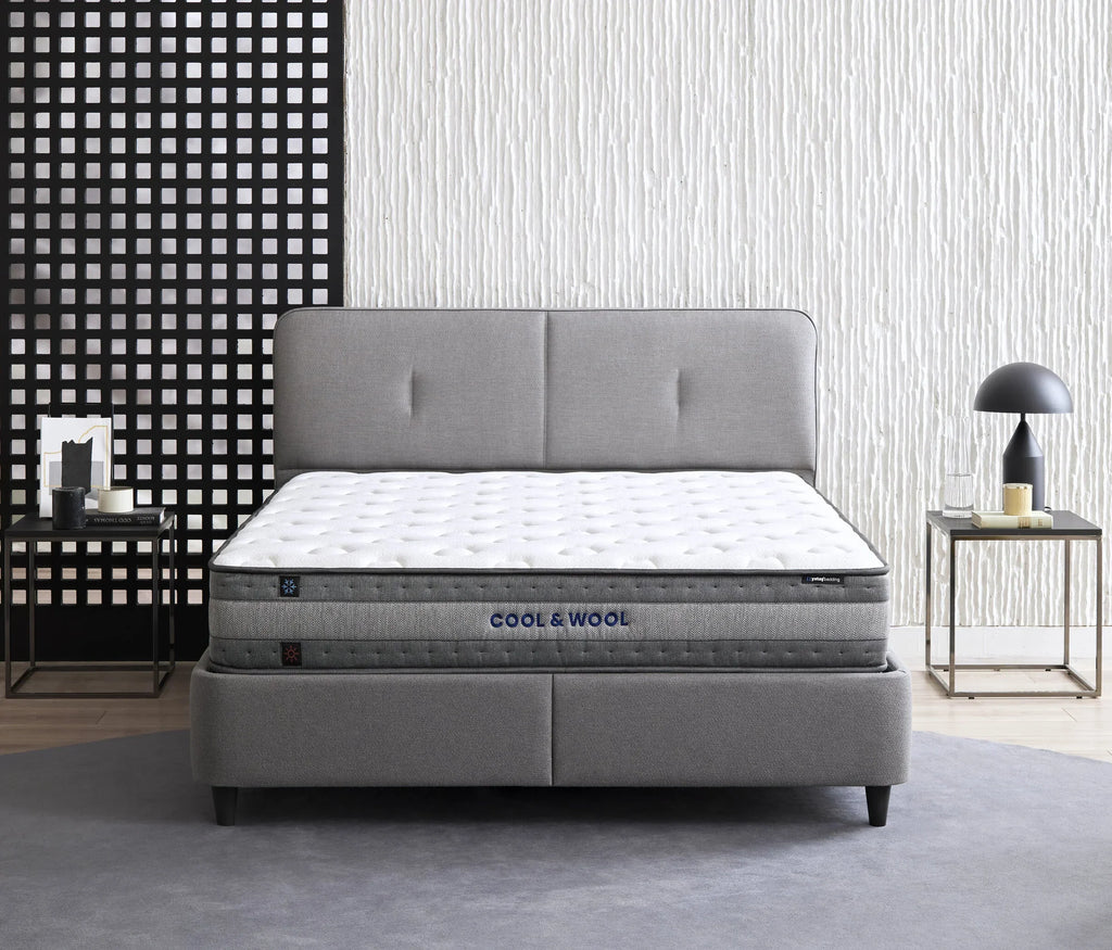 Lento Boxspring met Opbergruimte | Cool Action Hoofdbord incl. Ionic Energy Pro Matras | 3 in 1 Set - 180x200 - Creme (14207)