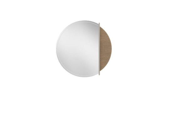 Pavia ronde wandspiegel van Enza Home met een half segment van geribd hout