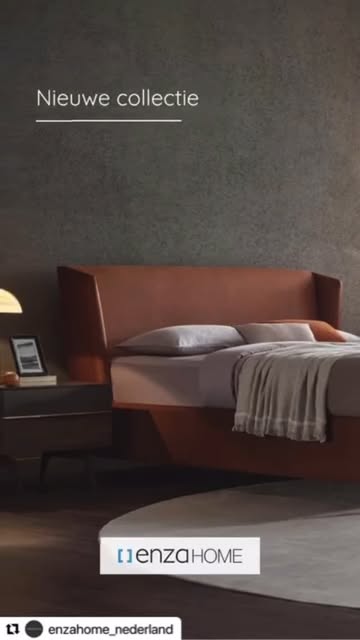 Bed met een roestbruin hoofdbord uit de nieuwe collectie