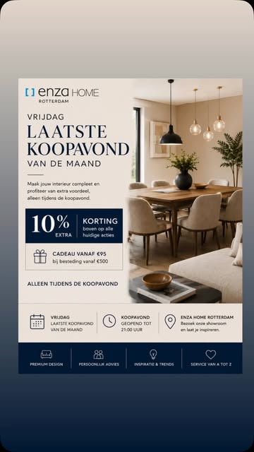Laatste koopavond van de maand bij Enza Home Rotterdam met 10 procent extra korting
